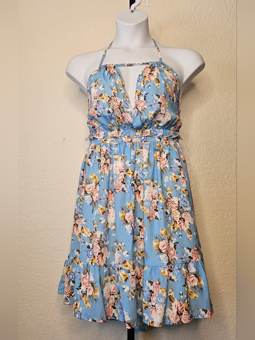 Light Blue Floral Halter Sundress
